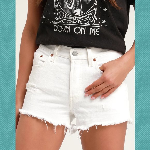 Levi's | Shorts | Levis White Distressed Ripped High Rise 5 Shorts |  Poshmark